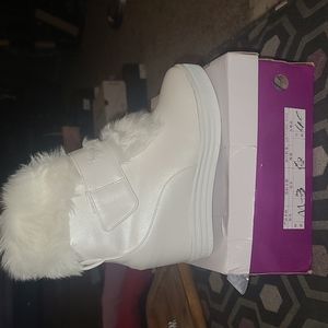 White fur boots
